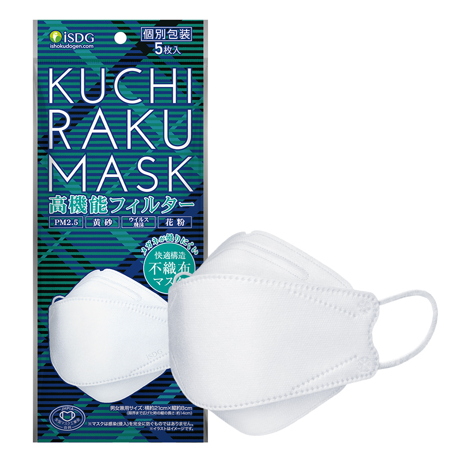 KUCHIRAKU MASK 5枚入 くちばし型マスク クチラクマスク クチバシマスク 不織布マスク マスク 個包装 ホワイト グレー ブラック ピンク ベージュ パープル｜ishokudogen-store｜02
