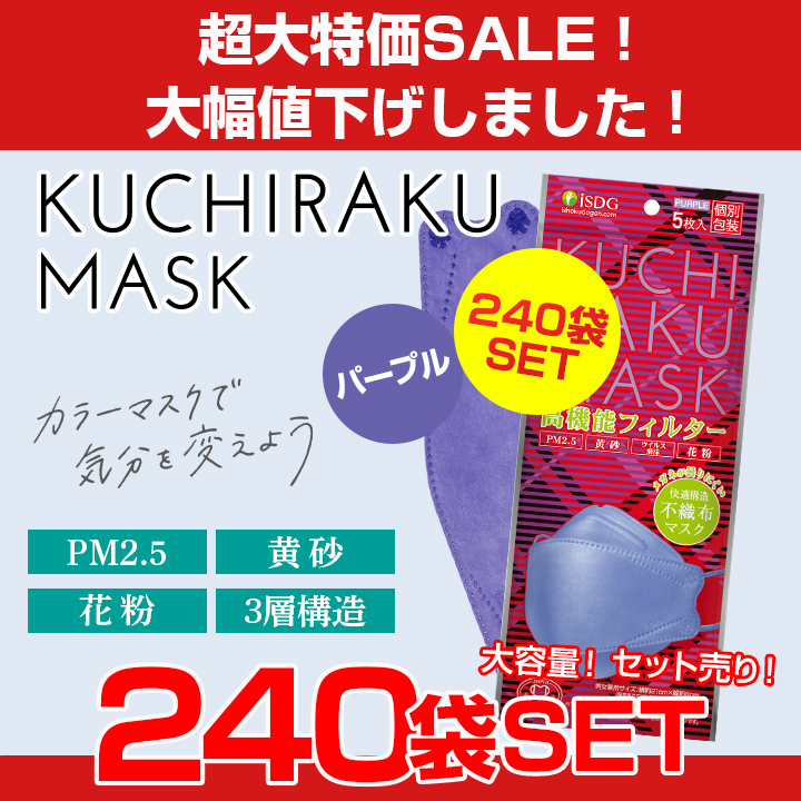 5枚入 240袋SET 訳あり商品 KUCHIRAKU MASK / 不織布マスク くちばし型