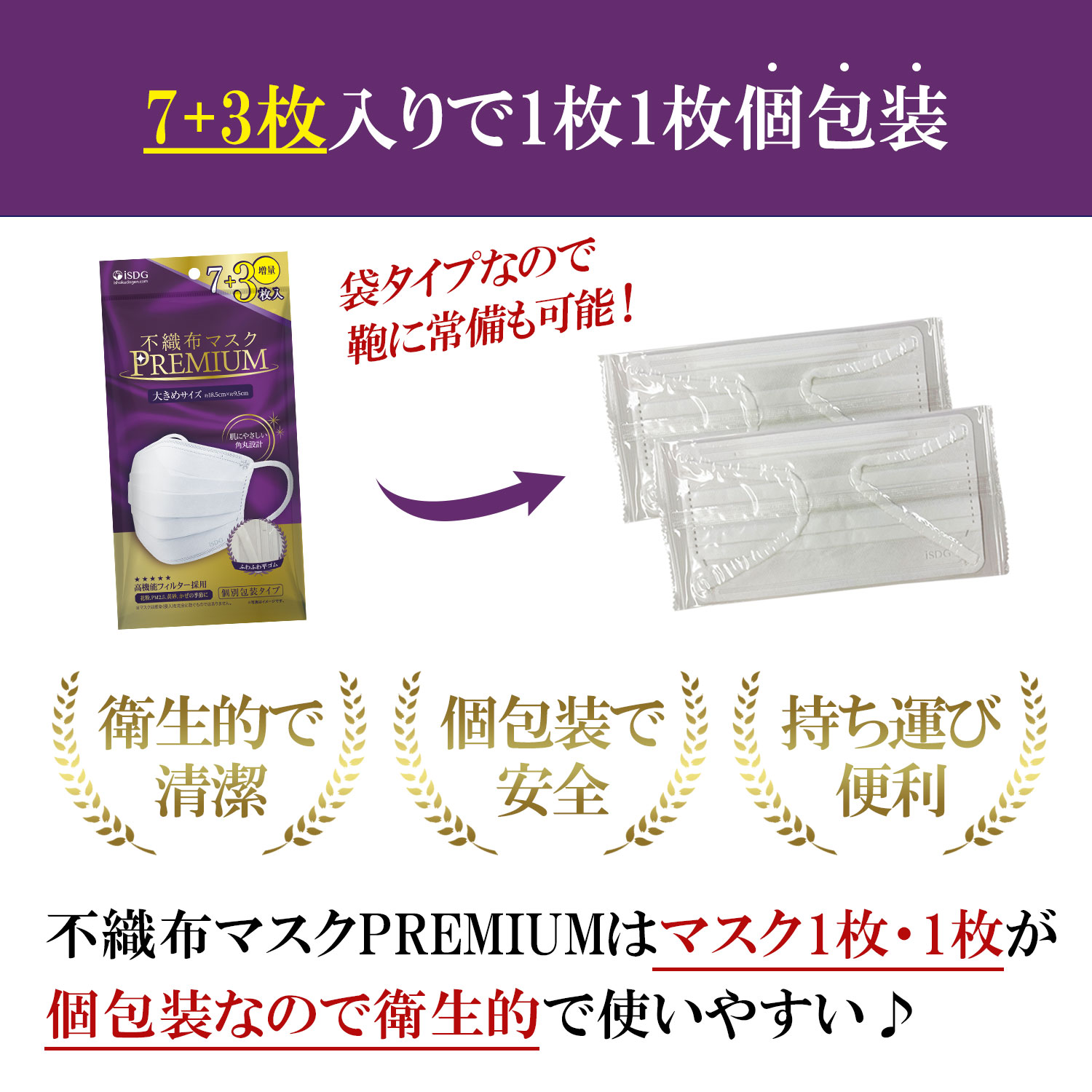 医食同源ドットコム 不織布マスク PREMIUM 大きめ 7枚+3枚 / 立体型