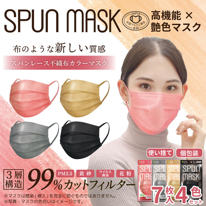 Nスタで紹介 スパンレース不織布カラーマスク 7枚入 個包装 4色セット ブラック グレー ベージュ ピンク Spun Mask スパンマスク おしゃれ 艶色高発色 Spun Mask 4 Isdg 医食同源ドットコム 通販 Yahoo ショッピング