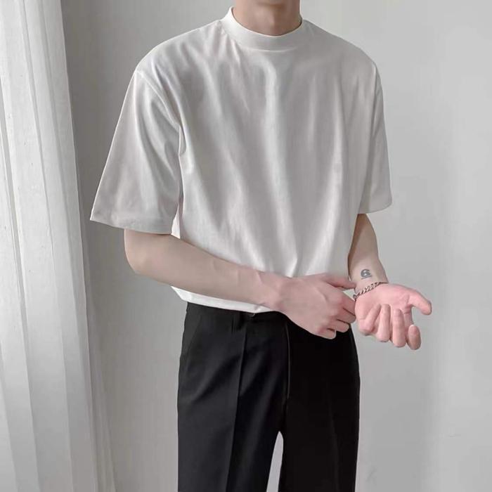 モックネック Tシャツ メンズ 半袖 ゆったり カジュアル プチ