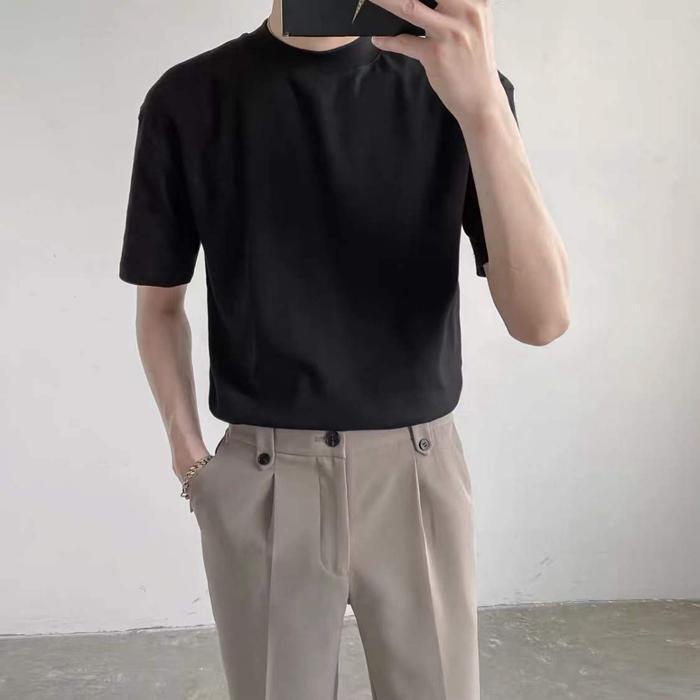 モックネック Tシャツ メンズ 半袖 ゆったり カジュアル プチ