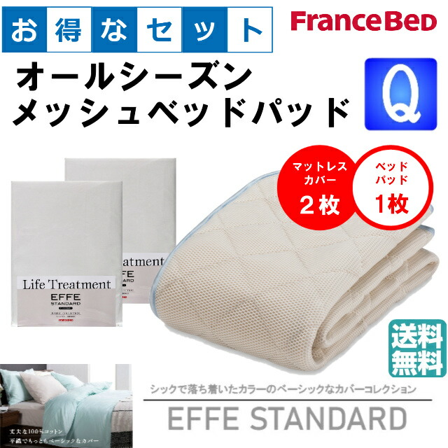 お得なセレクト3点セット クィーン ＥＦＦＥスタンダード オールシーズンメッシュベッドパッド 防カビ 抗菌防臭 カラー4色 すべり止めゴム付 送料無料