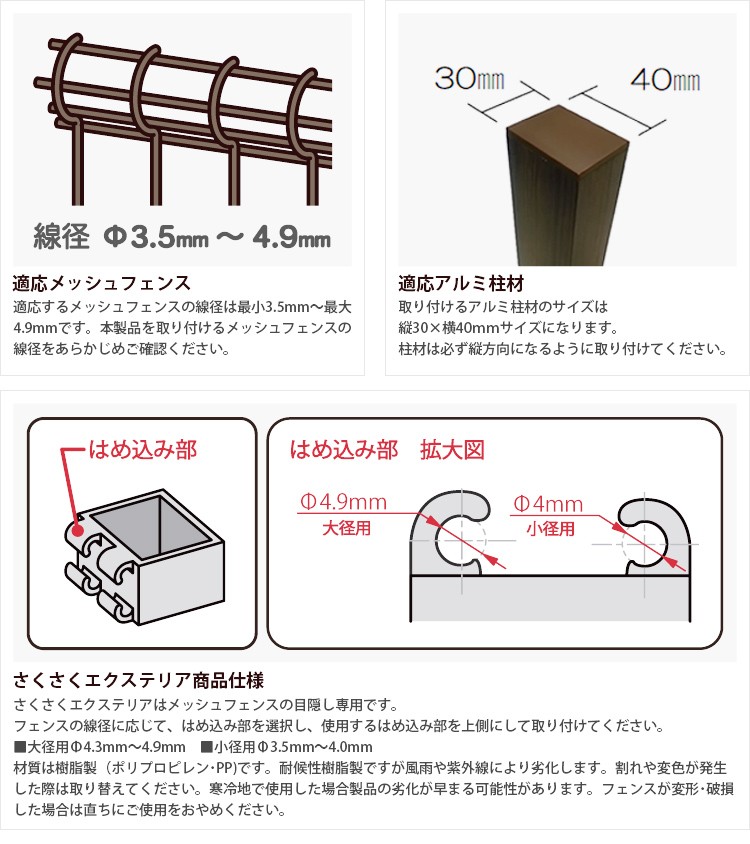 メッシュフェンス用目隠し 取り付け簡単 アルミ柱材30×40×L800 t=1.8mm ダーク プランパーツ柱材(キャップ付)+さくさくエクステリアセット  : 600006 : アイエスアイサービス - 通販 - Yahoo!ショッピング