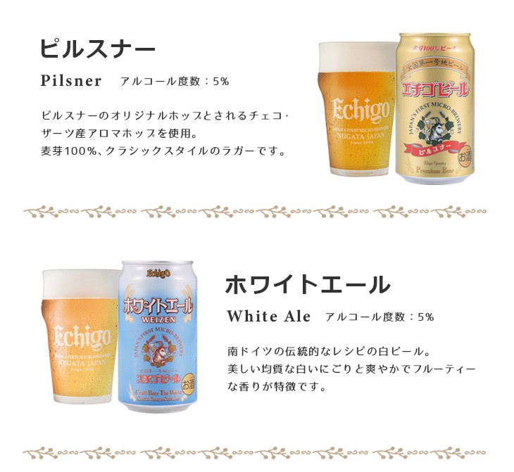 エチゴビールピルスナー、ホワイトエール