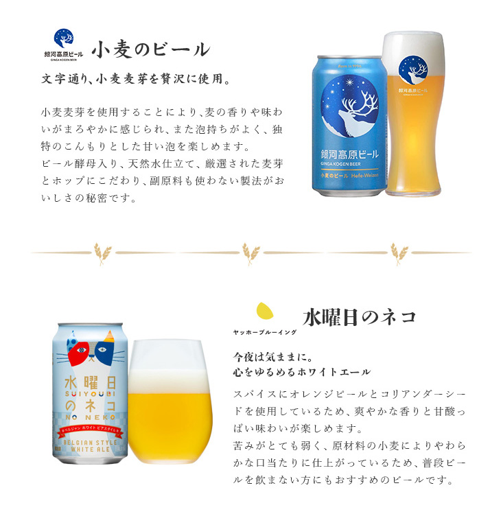 銀河高原ビール小麦のビール、ヤッホー水曜日のネコ