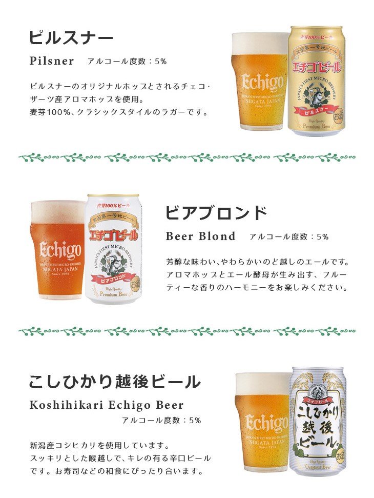 エチゴビール 飲み比べセット12缶ラインナップ