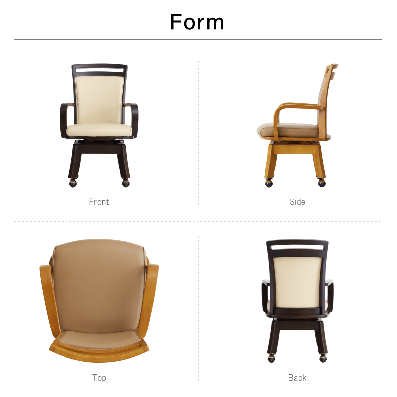 貞苅椅子製作所 ダイニングチェア 回転椅子 キャスター付 座面高43 肘