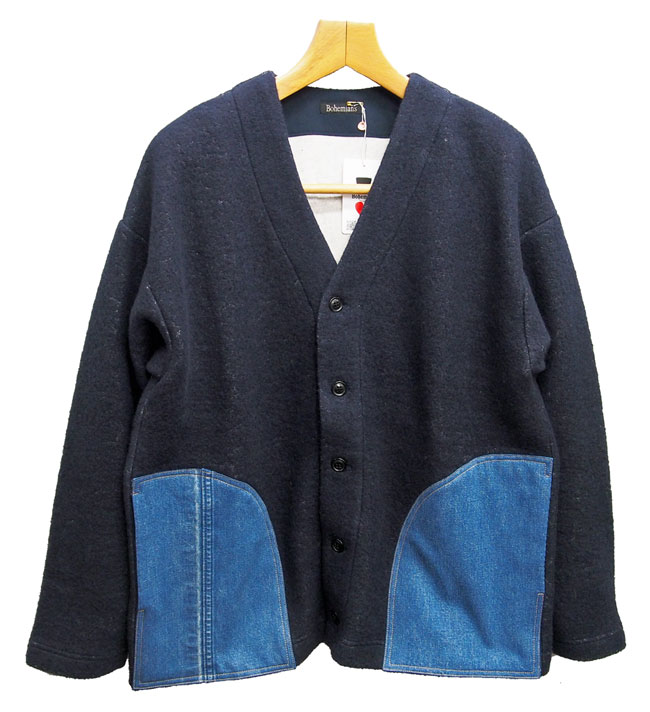 BOHEMIANS（ボヘミアンズ） コットンウール カーディガン デニムパッチ 