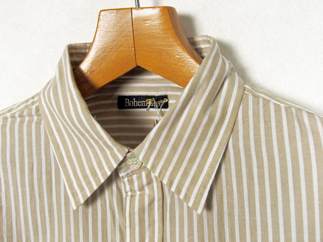 Bohemians (ボヘミアンズ)　レギュラーカラーシャツ　STRIPE（ストライプ）ルーズフィット　コットンリネン生地　やわらか素材　日本製　 送料無料