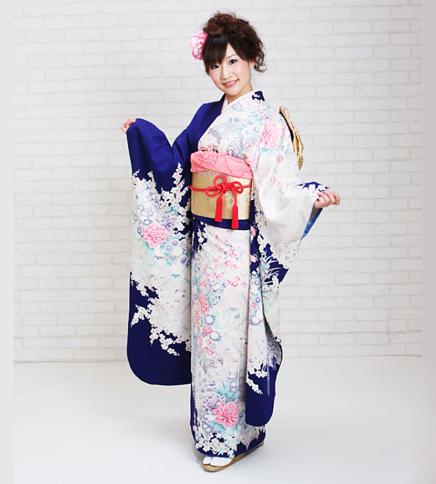 成人式 1月使用 振袖 レンタル 青色 四季花 NT-79-sei 送料無料 振袖レンタル 成人式 成人式着物 1月 振袖 レンタル レンタル振袖 青