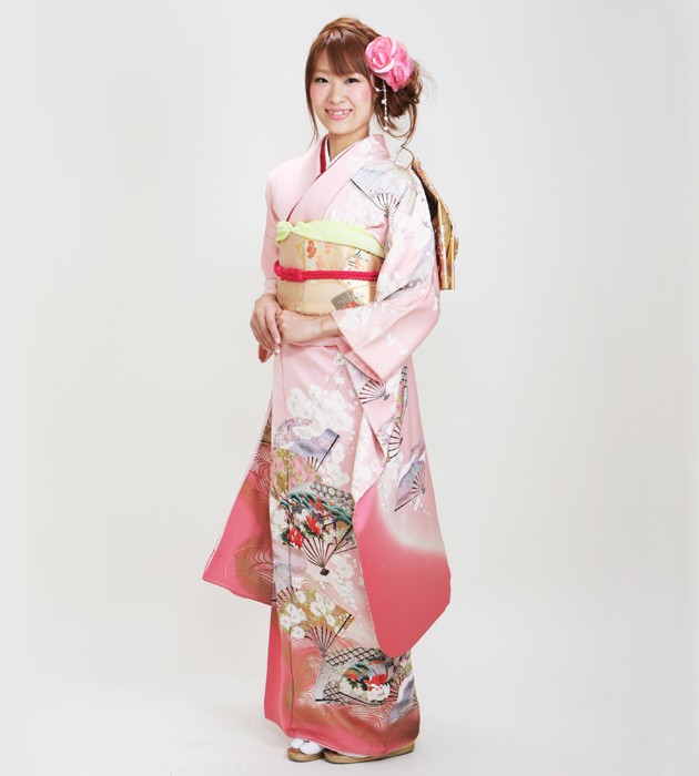成人式 1月使用 振袖 レンタル ピンク色 扇面柄 NT-94-sei 送料無料 振袖レンタル 成人式 成人式着物 1月 振袖 レンタル レンタル振袖