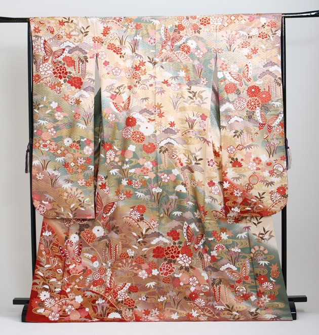 成人式 1月使用 振袖 レンタル モスグリーン色 花蝶 NT-139-sei 送料無料 振袖レンタル 成人式 成人式着物 1月 振袖 レンタル レンタル振袖 モス