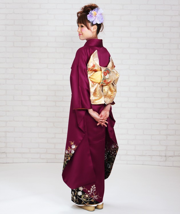 振袖 2月〜12月使用 振袖 レンタル ワイン色 鳳凰に花 NT-206 送料無料 振袖レンタル 振袖 レンタル レンタル振袖 結婚式 参列 ワイン色 鳳凰