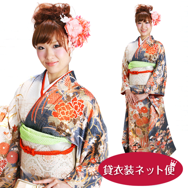 振袖レンタル 成人式 成人式着物 1月 振袖 レンタル レンタル振袖 黒 白 鳳凰に四季花 NT-138-sei 送料無料