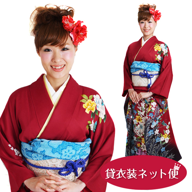 振袖レンタル 成人式 成人式着物 1月 振袖 レンタル レンタル振袖 赤 四季花に蝶 NT-219-sei 送料無料