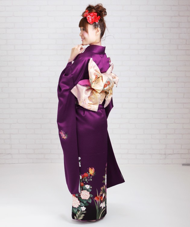 成人式 1月使用 振袖 レンタル 紫色 四季花に蝶 NT-220-sei 送料無料 振袖レンタル 成人式 成人式着物 1月 振袖 レンタル レンタル振袖 紫