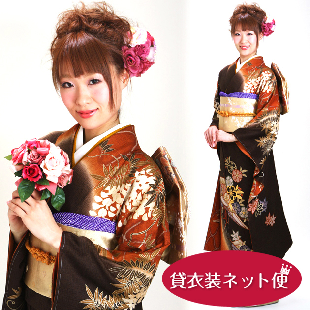 振袖レンタル 成人式 成人式着物 1月 振袖 レンタル レンタル振袖 茶色 ブラウン 藤桜 NT-184-sei 送料無料