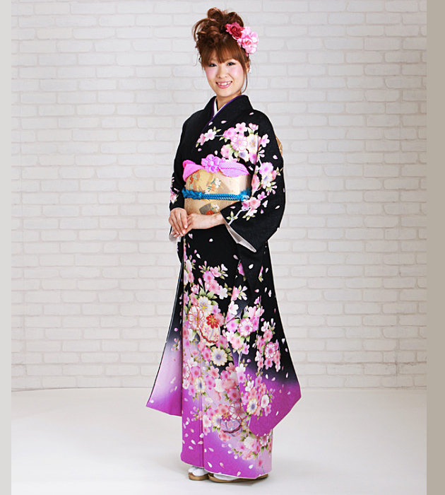 振袖　成人式　黒　桜 振袖レンタル｜成人式｜黒 桜｜7010-00011｜着物レンタル・コーデ