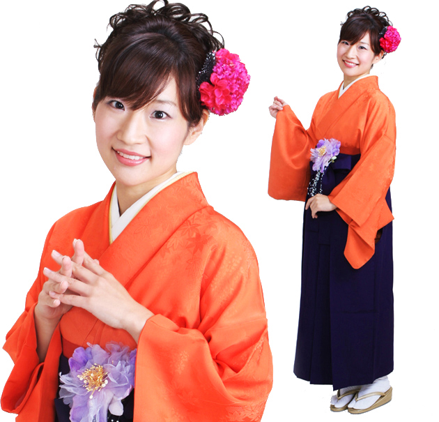 卒業式 袴セット 袴セットレディース 卒業式 袴 レンタル 先生 オレンジ色 無地 送料無料 FAGDD15 教員 卒業式 袴 レンタル 袴セット レディース 着物レンタル オレンジ