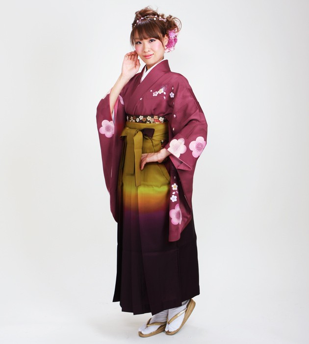 卒業式 袴セット 袴セットレディース 卒業式 袴 レンタル 大学卒業式 大学 卒業式 ワイン色 ピース梅 送料無料 FAG0282 袴 レンタル 卒業式 大学 袴セット はかま レンタル着物 ワイン色