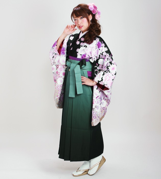 袴 小学校卒業式 袴セット はかま レンタル 女子 黒色 黒まり 花柄 桜