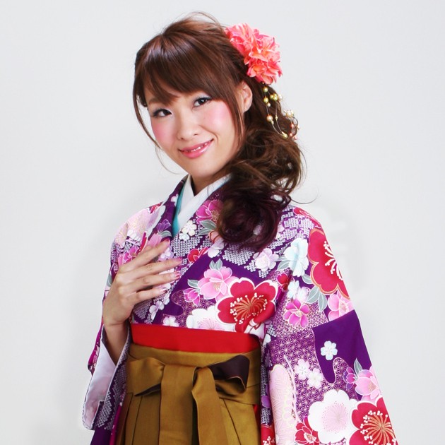 袴 小学校卒業式 袴セット はかま レンタル 女子 紫色 桜 市松