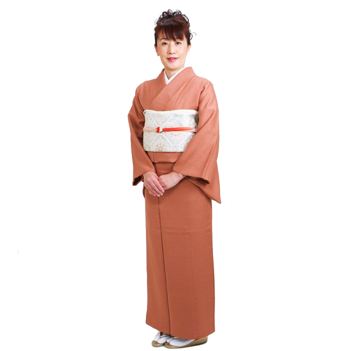 色無地 レンタル 袷 10月〜5月向け 正絹 一ツ紋 レンガ色 着物 入学式