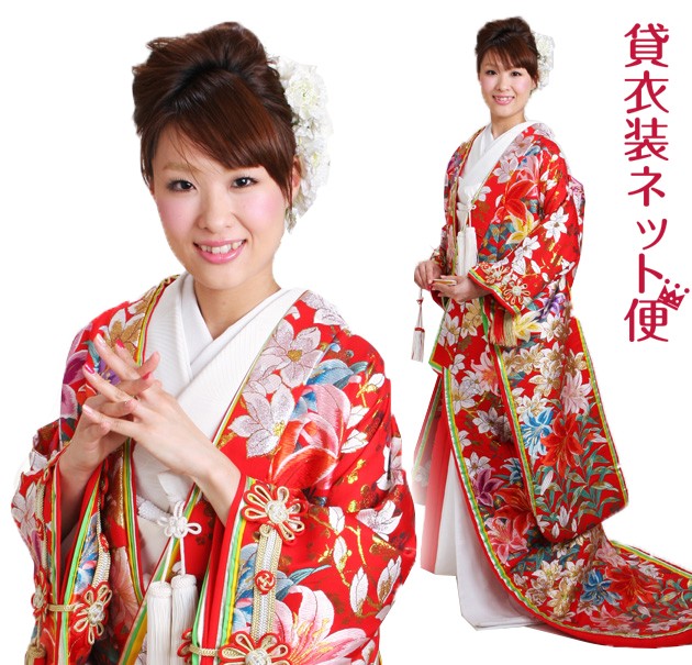 色打掛 レンタル フルセット 赤色 824 色打掛 紋付袴レンタル 打掛 レンタル 色打掛レンタル 貸衣装 リモ婚 安い 格安 往復送料無料