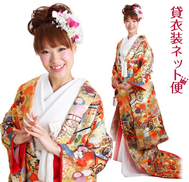 色打掛 レンタル フルセット 金色 724 色打掛 紋付袴レンタル 打掛 レンタル 色打掛レンタル 貸衣装 リモ婚 安い 格安 往復送料無料
