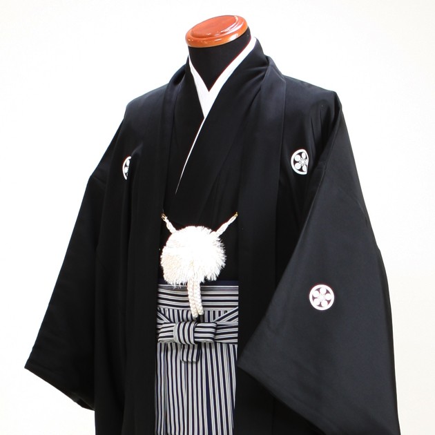 袴 小学校卒業式 ジュニア 黒紋付袴レンタル 縞袴【小】【へ】正絹 男