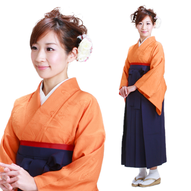 教員 卒業式 袴 レンタル 袴セット レディース 着物レンタル オレンジ