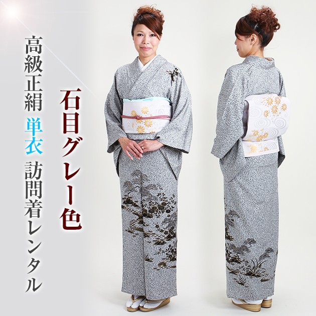訪問着 単衣 レンタル 6月 9月向け着物 石目グレー色 NT-302 9月 夏の 