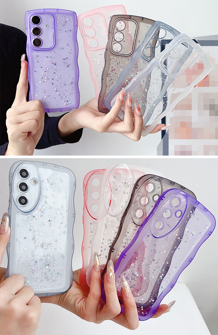 Galaxy A36 5G ケース 耐衝撃 クリア カバー 波状 かわいい 星形 ラメ