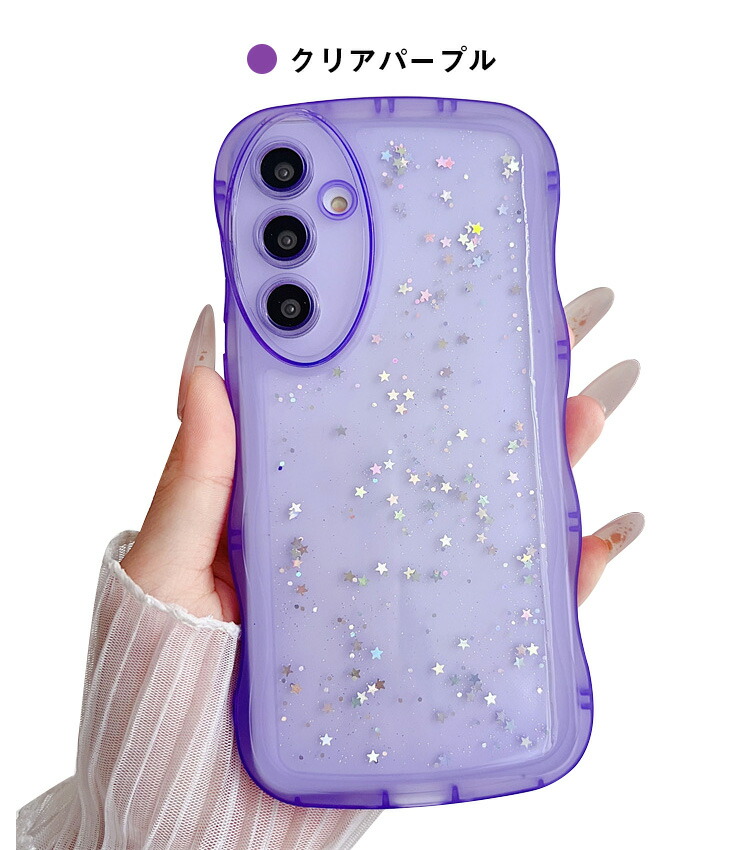 Galaxy A36 5G ケース 耐衝撃 クリア カバー 波状 かわいい 星形 ラメ