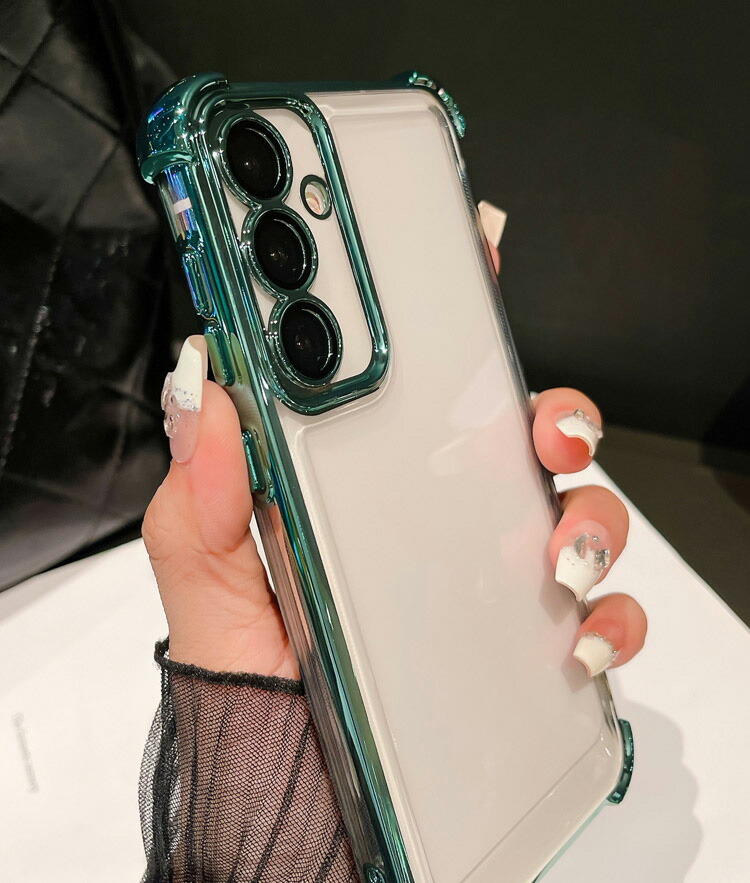 Galaxy A55 5G クリアケース カバー メッキ 透明 シンプル ストラップ