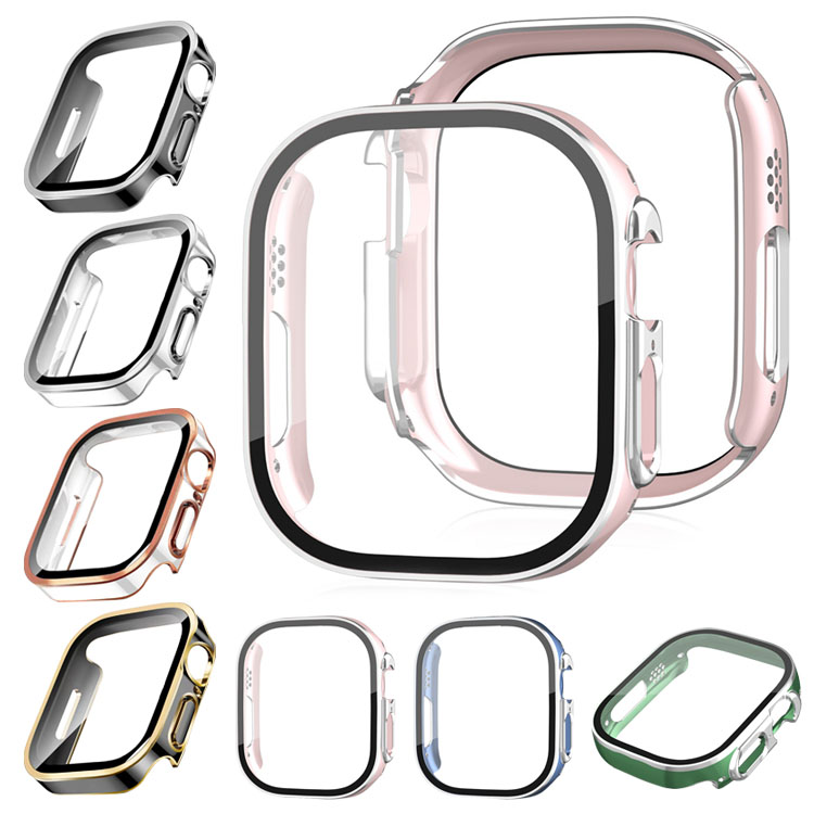 Apple Watch Series 8/7/Ultra ケース カバー メッキ 強化ガラス使用 全面保護 液晶保護ケース 41mm/45mm/49mm  クリア フィルム一体 強化ガラス 簡易着脱 傷防止 :awat8-t6u-z220831:IT問屋名古屋店 通販 