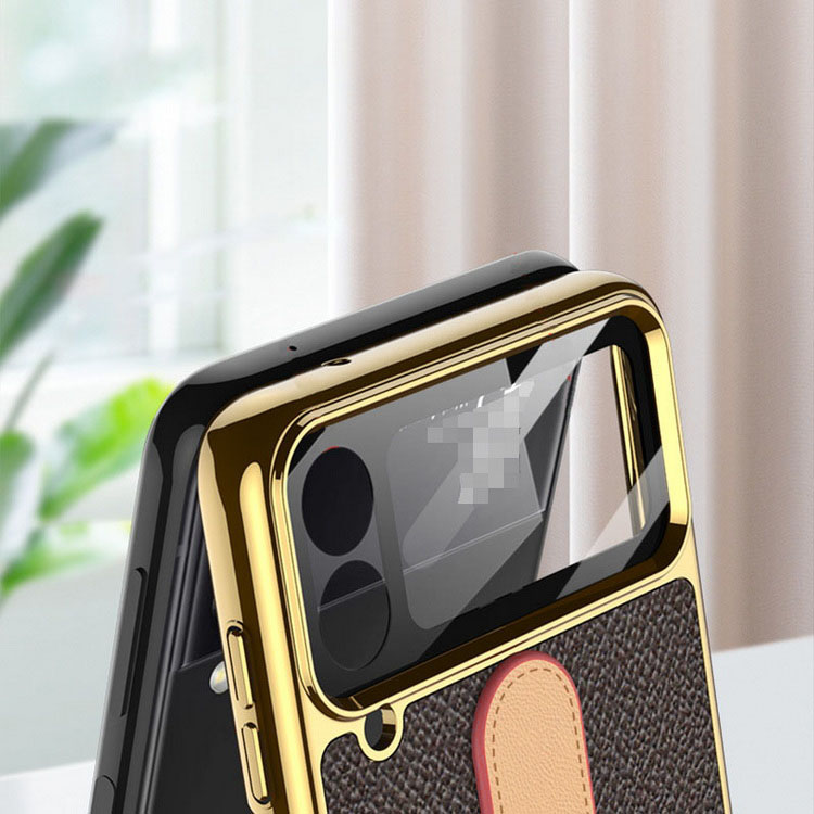 Galaxy Z Flip4 ケース/カバー スマホリング + ショルダーストラップ付き かわいい 折りたたみ型 メッキ PU レザー