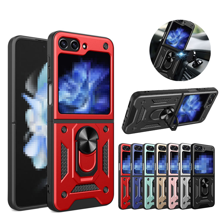 Galaxy Z Flip5 �P�[�X �ϏՌ� �J�o�[ �܂肽���݌^  �X�^���h�@�\ �����O�t�� 2�d�\��