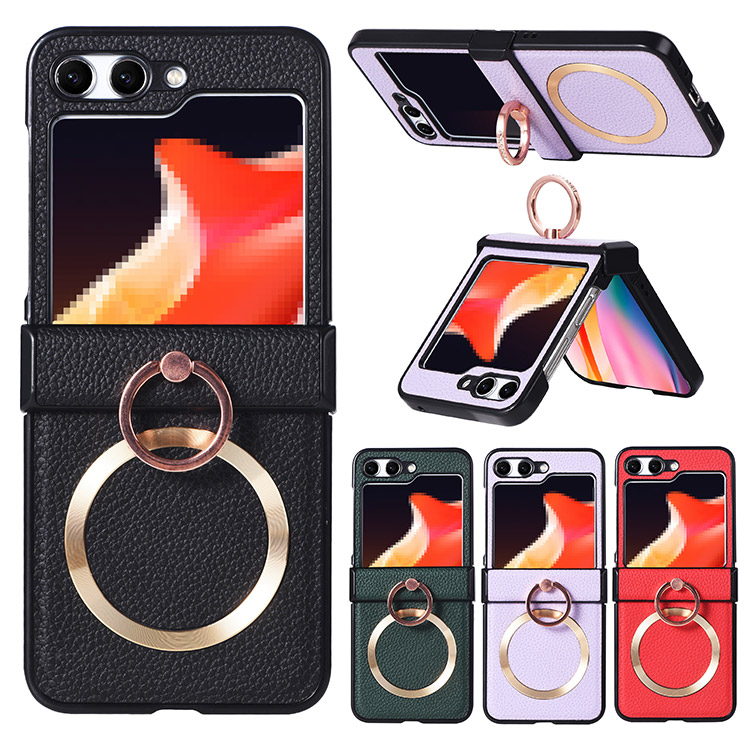 Galaxy Z Flip5 �P�[�X �J�o�[ �܂肽���݌^ �n�[�h�J�o�[ PU���U�[ �����O�t�� Qi�[�d ���C�����X�[�d �Ή� �M�����N�V�[Z �t���b�v5