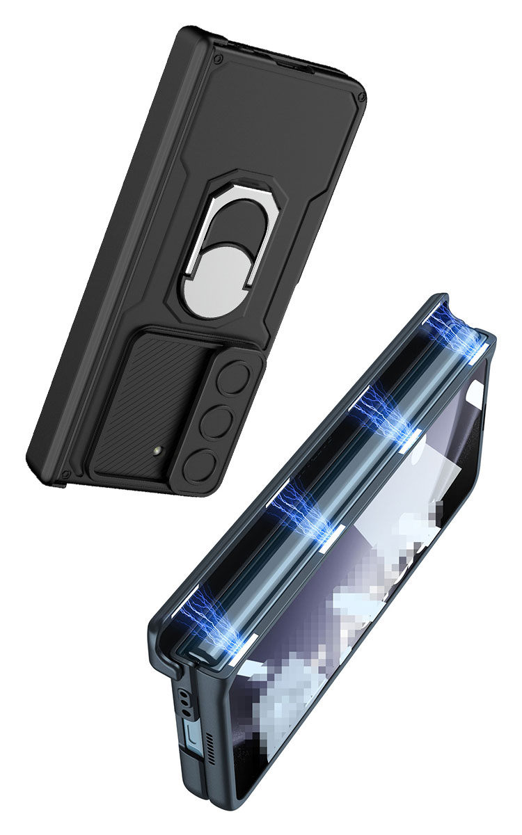 Galaxy Z Fold 5 ケース 耐衝撃 カバー 折りたたみ型 画面保護強化ガラス一体型 一体型リング付き マグネット式車載ホルダー対応 2重構造 スタンド機能｜it-donya｜06