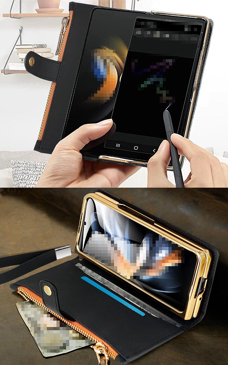 Galaxy Z Fold 5 ケース カバー 手帳型 PUレザー 画面保護強化ガラス一体型 スタンド機能 ペン収納 カード収納 ストラップ付き ストラップ付き サムスン｜it-donya｜04