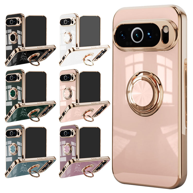 Pixel9 ケース Pixel 9 Pro / XL カバー メッキ TPU 一体型リング付き