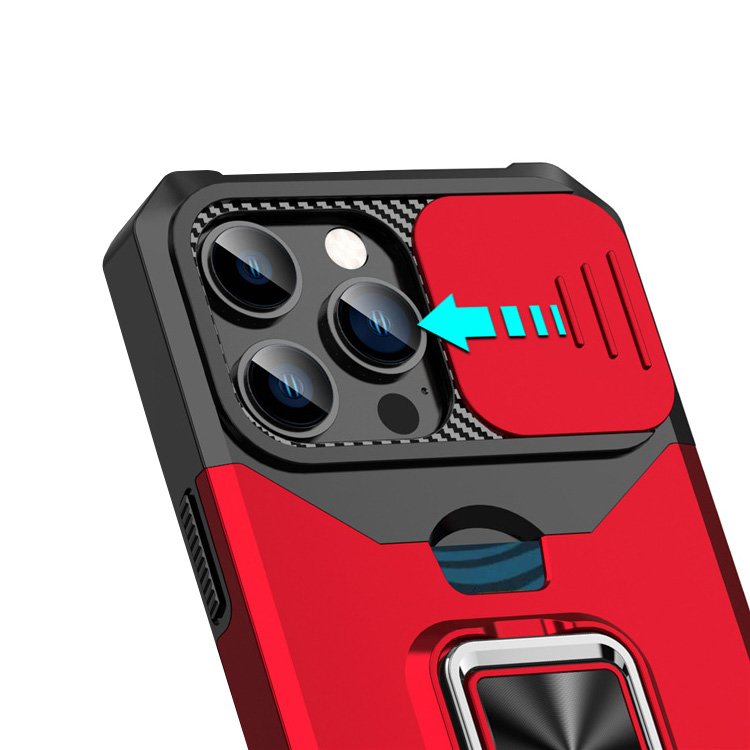 iPhone14/14 Plus/14 Pro/14 Pro Max ケース 耐衝撃 カバー スライド式カメラレンズカバー付き レンズ保護 スタンド機能 一体型リング付き カード収納｜it-donya｜03