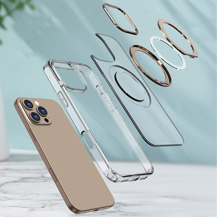 iPhone16 ケース カバー 一体型リング付き 背面半透明 Qi充電
