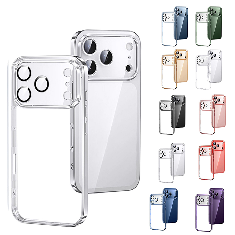 iPhone17 クリア ケース 耐衝撃 カバー レンズカバー付き メッキ 透明