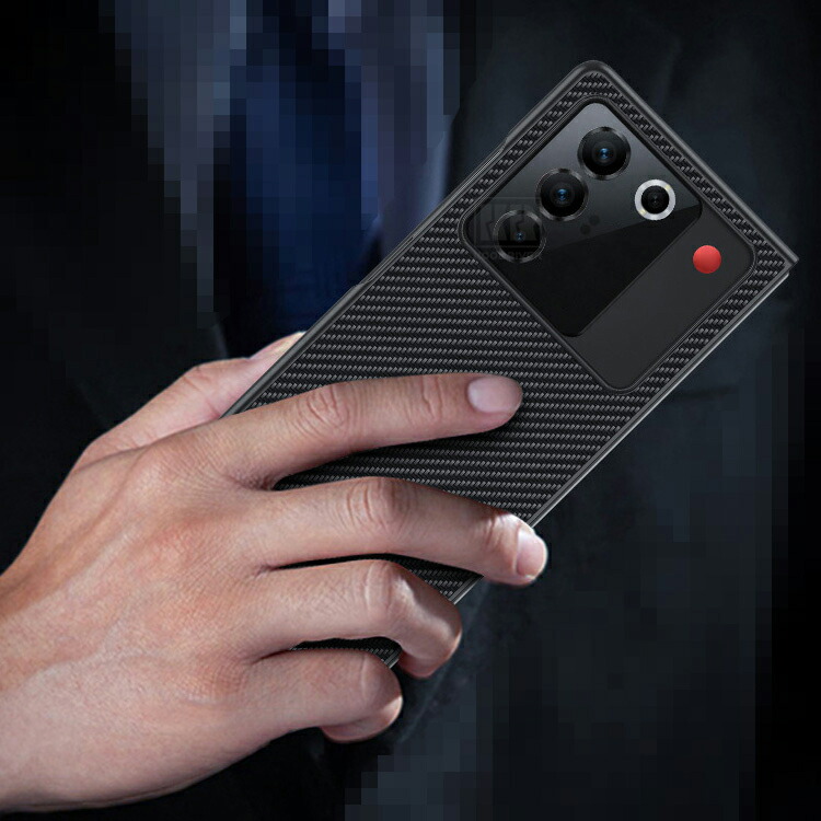 nubia Fold ケース 耐衝撃 カバー PUレザー カーボン調 背面ケース ZTE
