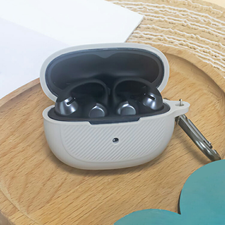 早い者勝ち❣️イヤホンケース　シリコン　シンプル　グレー　カラビナ付き Shokz OpenDots ONE ケース シリコン シンプル カラビナ付き