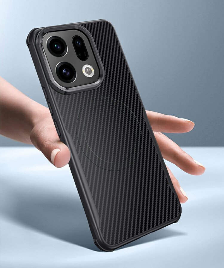 OPPO Find X9 ケース 耐衝撃 Pro カバー カーボン調 Qi充電 ワイヤレス