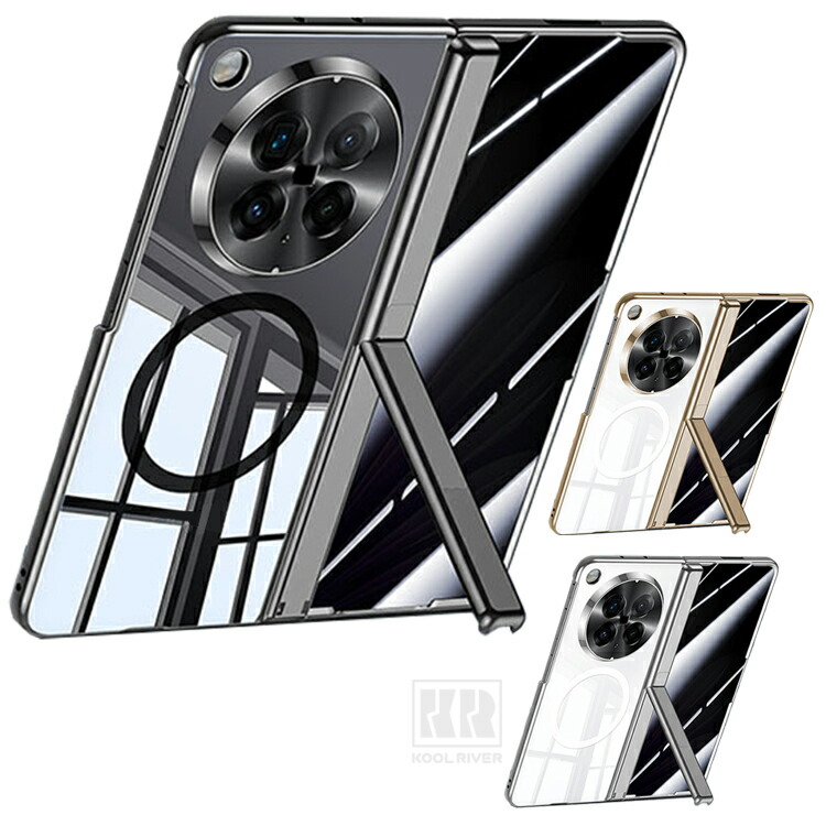 Insta OPPO Find N6�Ή� �P�[�X �N���A �J�o�[ ���b�L �܂肽���݌^ ���� �����K���X�t�B�����t�� �����K���X+�v���X�`�b�N �O�ʋ����K���X �X�^���h�@�\